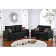 2-Piece Black Faux Leather Tufted Sofa & Loveseat Set with Pillows – Living Room Furniture