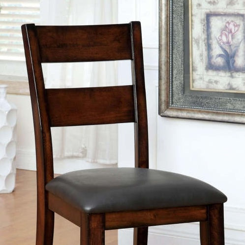 Dark Cherry Solid Wood Dining Chairs – Set of 2, Transitional Style with Padded Leatherette Seats