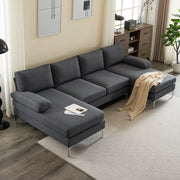 U-Shaped 4-Seat Linen Sofa – 280x130x85cm with Wooden & Iron Frame Support