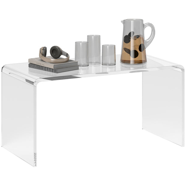 32" Clear Acrylic Coffee Table – 0.5" Thick C-Shape Waterfall Design, Multipurpose Lucite End Table for Living Room