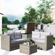 4-Piece Patio Sectional Wicker Rattan Sofa Set with Storage Box – Grey