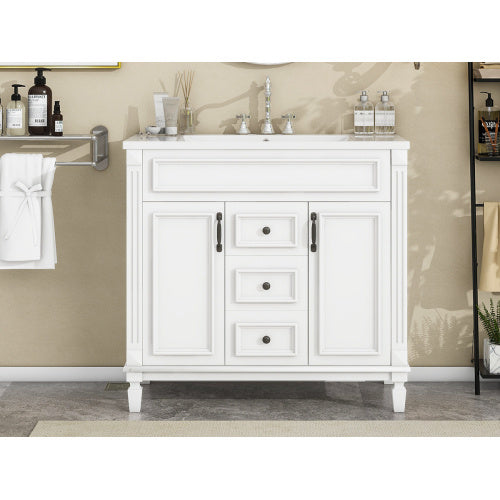 36'' Bathroom Vanity with Top Sink – Modern Storage Cabinet with 2 Soft-Closing Doors & 2 Drawers