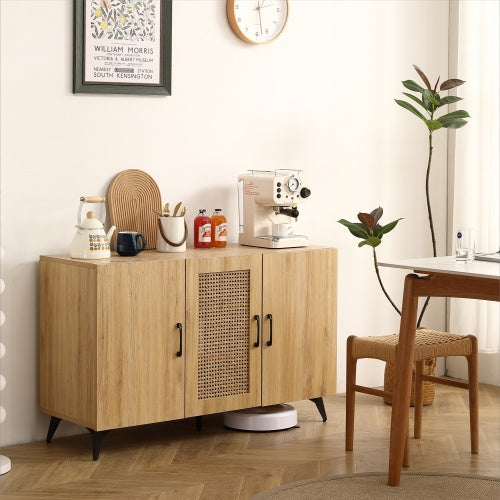 Natural Rattan Mesh 3-Door Cabinet – Spacious Kitchen & Home Storage Solution