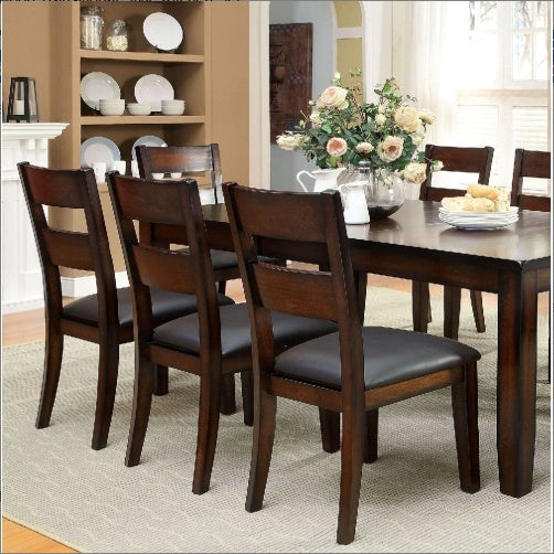 Dark Cherry Solid Wood Dining Chairs – Set of 2, Transitional Style with Padded Leatherette Seats