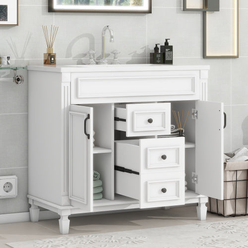 36'' Bathroom Vanity with Top Sink – Modern Storage Cabinet with 2 Soft-Closing Doors & 2 Drawers