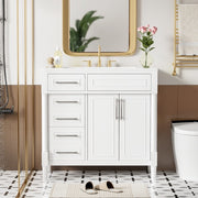 36'' Bathroom Vanity with Top Resin Sink – Freestanding Bathroom Storage Cabinet with 2 Drawers, Tip-Out Drawer, Solid Wood Frame & Height-Adjustable Shelf
