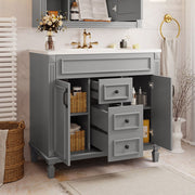36'' Modern Bathroom Vanity with Top Sink – Freestanding Storage Cabinet with 2 Soft-Closing Doors, 2 Drawers & Single Sink Design for Stylish Bathrooms