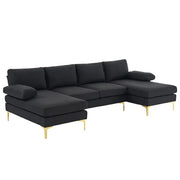 U-Shaped 4-Seat Linen Sofa – 280x130x85cm with Wooden & Iron Frame Support