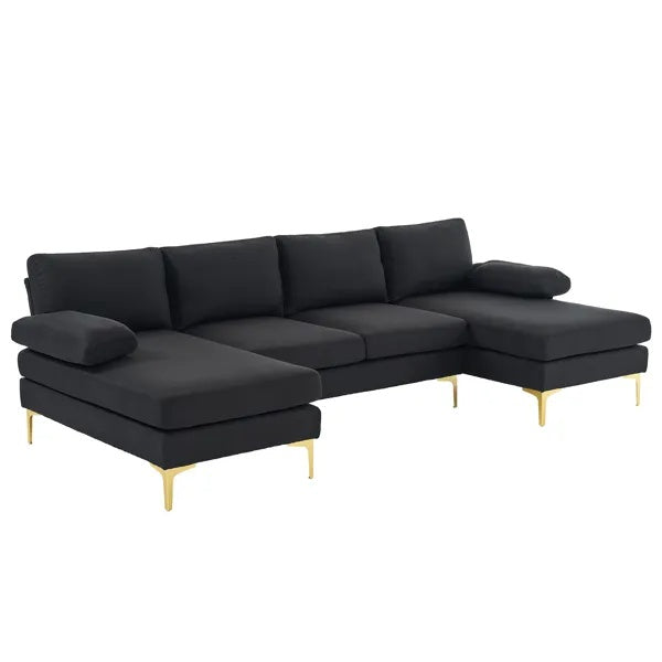 U-Shaped 4-Seat Linen Sofa – 280x130x85cm with Wooden & Iron Frame Support