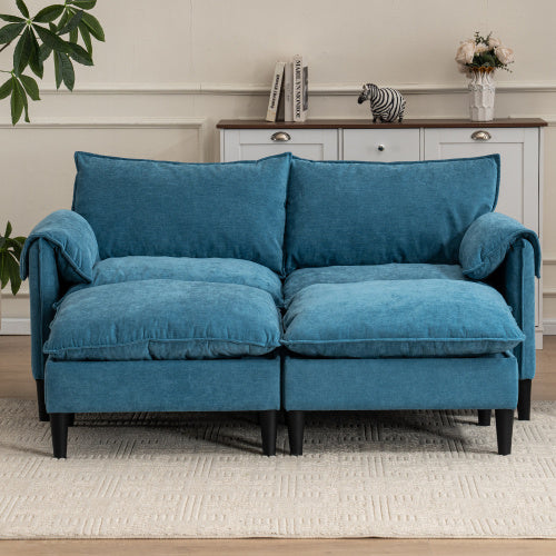 Convertible U-Shaped Combination Sofa with Footstools & Storage – Gray 2-Seater Sofa for Living Room, Bedroom, Office & Small Spaces