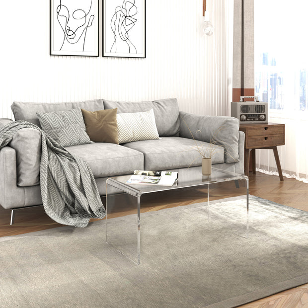 32" Clear Acrylic Coffee Table – 0.5" Thick C-Shape Waterfall Design, Multipurpose Lucite End Table for Living Room