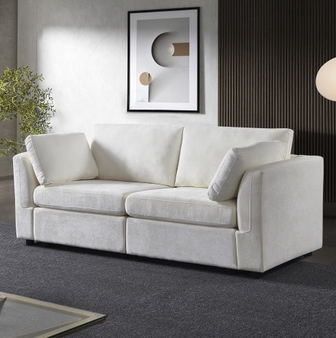 Modular White Chenille Sofa – Soft Seat & Back, Simple & Grand Design, Knock-Down Easy Assembly