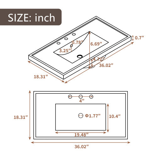 36'' Bathroom Vanity with Sink Combo – Gray Cabinet with Drawers, Solid Frame & MDF Board
