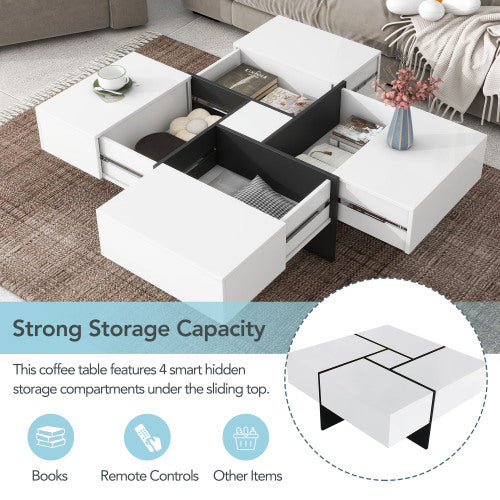 Unique Design Coffee Table with 4 Hidden Storage Compartments – Stylish & Functional