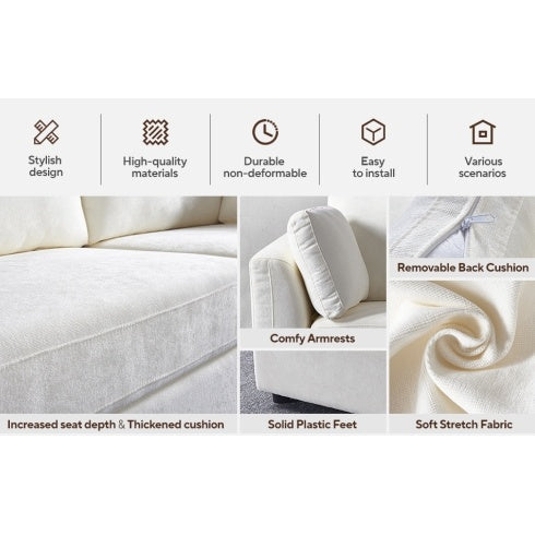 Modular White Chenille Sofa – Soft Seat & Back, Simple & Grand Design, Knock-Down Easy Assembly
