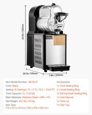 Commercial 3L Slushy Machine – Single Bowl 330W Slush Drink Maker with Temperature Preservation, Stainless Steel