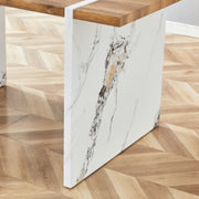 Natural Wood Grain MDF Dining Table with 6 Light Gray Modern Chairs – Minimalist Home Essential