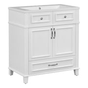 30'' Bathroom Vanity with Resin Sink – White Retro Style Cabinet with Soft-Closing Doors & Solid Wood Frame