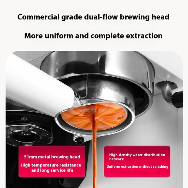 Double Extraction Espresso Coffee Machine – Household Steam Milk Frother for Barista-Style Drinks