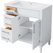36'' Bathroom Vanity with Top Resin Sink – Freestanding Bathroom Storage Cabinet with 2 Drawers, Tip-Out Drawer, Solid Wood Frame & Height-Adjustable Shelf